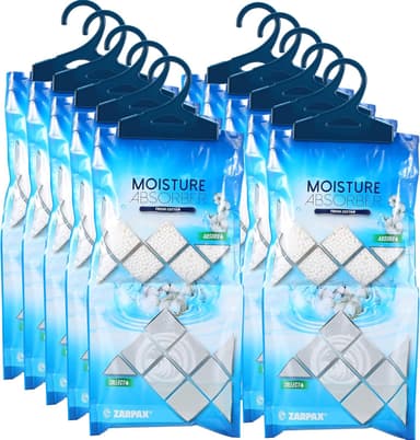 ZARPAX Hanging Moisture Absorber Fresh Cotton 10.6 oz/300g | Moisture Absorbing Bags for Bathroom, Closet, Kitchen & Vehicles | Removes Moisture, Humidity & Odors | Portable Dehumidifier | Set Of 10