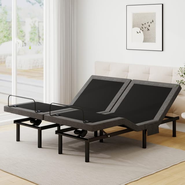 Vipbear Split King Adjustable Bed Frame Electric Bed Base with Head and Foot Incline, Under Bed Light, Adjustable Legs, Zero Gravity Mode, 8 USB Ports, Wireless Remote, Easy Assembly