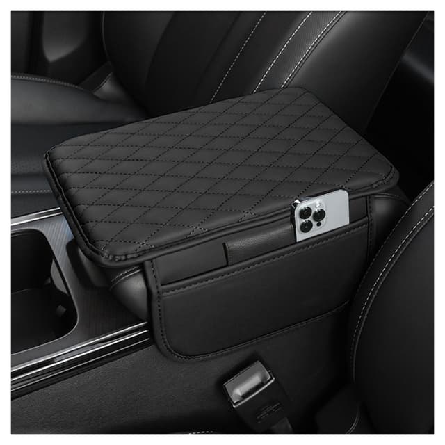 Stacool Upgraded Car Center Console Cover,Microfiber Leather Car Armrest Cover Cushion with 2 Storage Bags,Car Armrest Storage Box Interior Accessories for Most Vehicles (Black)
