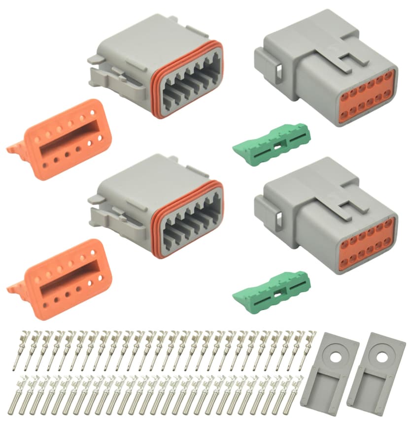 2 Sets 12 Pin DT Waterproof Connector Kit, Deutsch Automotive Electrical Butt, IP67 Waterproof Electrical Connectors Plug with 26 Pairs 16# Stamped Contacts for Car Truck Boat (12PIN 2SET)