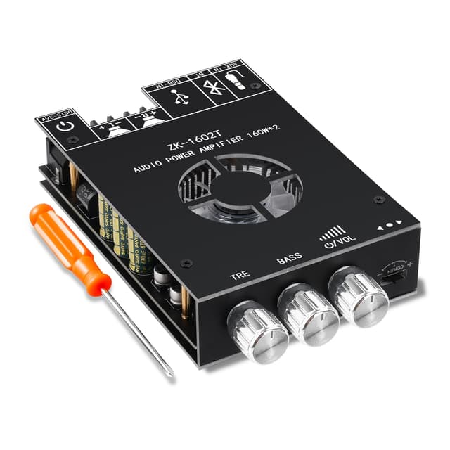 Daakro ZK-1602T Bluetooth Amplifier Board,160W+160W 2.0 Channel Amp Board with Treble and Bass Control,DC 15-36V, Bluetooth and AUX Inputs, Audio Amp Board for Home DIY Wireless Speaker, Password Free