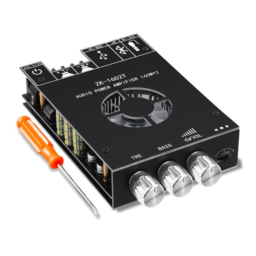 Daakro ZK-1602T Bluetooth Amplifier Board,160W+160W 2.0 Channel Amp Board with Treble and Bass Control,DC 15-36V, Bluetooth and AUX Inputs, Audio Amp Board for Home DIY Wireless Speaker, Password Free