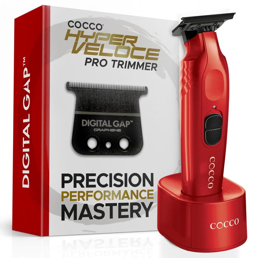 Cocco Hyper Veloce Pro Trimmer, Digital Gap Graphene Blade Edger, High-Torque Brushless BLDC Motor, Cordless, All-Metal Design, Lithium-Ion Battery, Charging Base Included (Red)