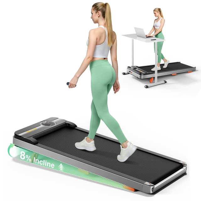 TREAFLOW Walking Pad Portable Under Desk Treadmill with Incline 2.5HP for Home Office 265 lbs Capacity Remote Control LED