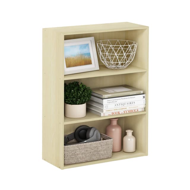 Furinno PASIR Book Shelf, 3-Tier Bookshelf, Storage Shelves Bookcase, 9.7 x 23.7 x 31.5, for Living Room, Bedroom, Home Office, Steam Beech