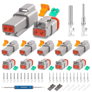 JRready ST6327-2 Deutsch 2 Pin DT Connector Kit, Gray Waterproof DT Connector 2 Pin(5 Set), Size 16 Stamped Contacts 14-18 AWG, for Car, Truck, Motorcycle, Off-Road Vehicles, Marine.
