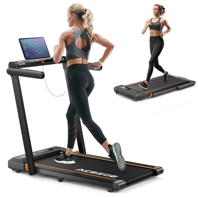 Acezoe Foldable Walking Pad with Handle Bar, 2.5HP Walking Pad Under Desk, 300lbs Capacity Treadmills for Home/Office, Under Desk Treadmill with App & Speaker, 0.6-10MPH
