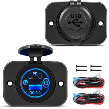 Nilight 2 Pack PD Type C and QC 3.0 USB Fast Outlet Panel with LED ON Off Touch Switch Fused Wire Kit for 12V 24V Cars Trucks RVs Motorcycles Buses Boats