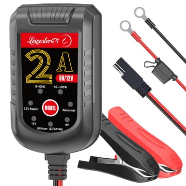 2A Trickle Battery Charger Automatic Maintainer 6V 12V Smart Float Charger for Automotive Car Motorcycle Lawn Mower Tractor SLA ATV AGM Gel Cell Lead Acid Batteries