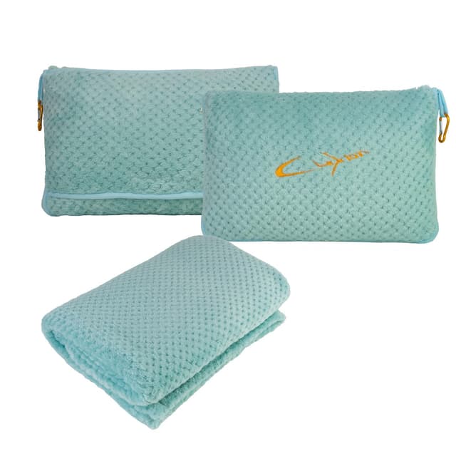CLEXION Travel Blanket Pillow-Premium Soft 2 in 1 Airplane Blanket for Long Trips Essentials with Bag Pillowcase, Hand Luggage Sleeve and Backpack Clip (Mint Green)