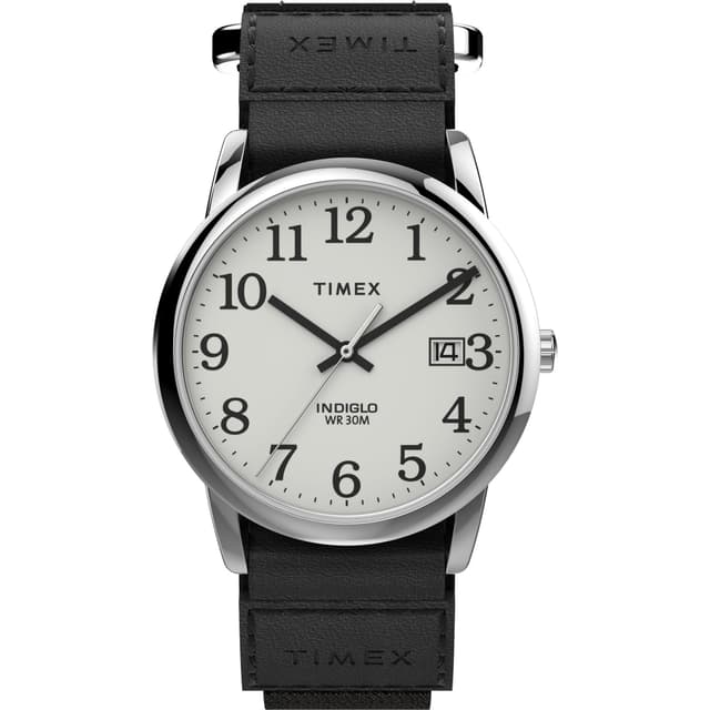 Timex Men's Easy Reader 35mm Watch β Silver-Tone Case White Dial with Black FastWrap Strap