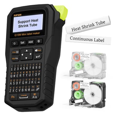 SUPVAN G15M Mini Portable Label Maker Machine with Heat Shrink Tube, Rechargeable 1200mAh Battery Thermal Transfer Printer, Compatible with Multi-Type Label, Home, Garage, Office & Outdoor