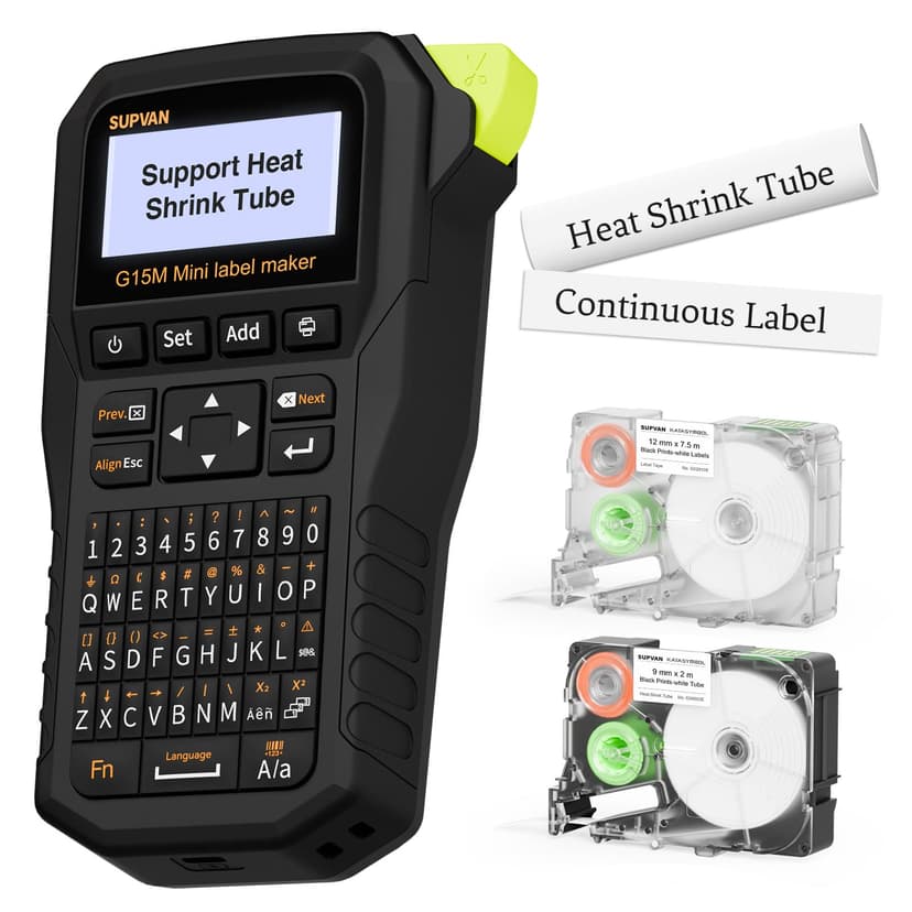 SUPVAN G15M Mini Portable Label Maker Machine with Heat Shrink Tube, Rechargeable 1200mAh Battery Thermal Transfer Printer, Compatible with Multi-Type Label, Home, Garage, Office & Outdoor