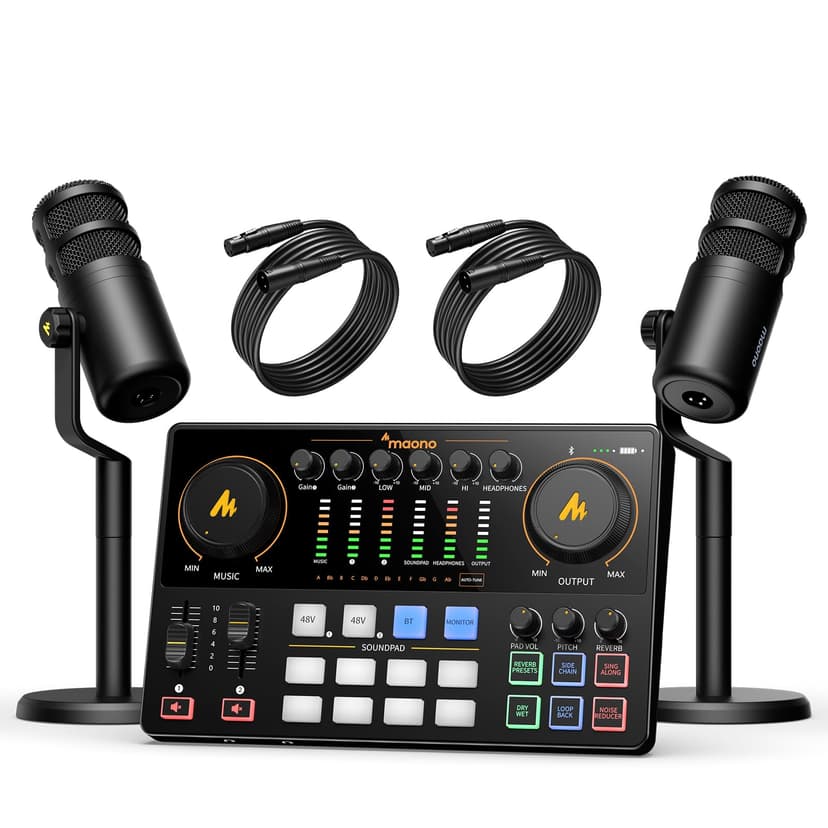 MAONO Podcast Equipment Bundle for 2: Audio Interface Mixer with 2 XLR Dynamic Mic Noise Reduction Podcast Streaming MaonoCaster E2 Gen2C
