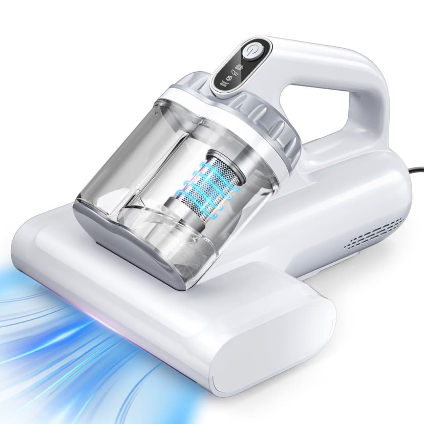 BYHUME Mattress Vacuum Cleaner, 17Kpa 650W Bed Vacuum Cleaner, 273nm UV-C Light & Ultrasonic 145°F Heating, 80000 RPM/Min Brushroll Rotation, Wide Suction Port for Pillows Cribs Sofa, White Corded