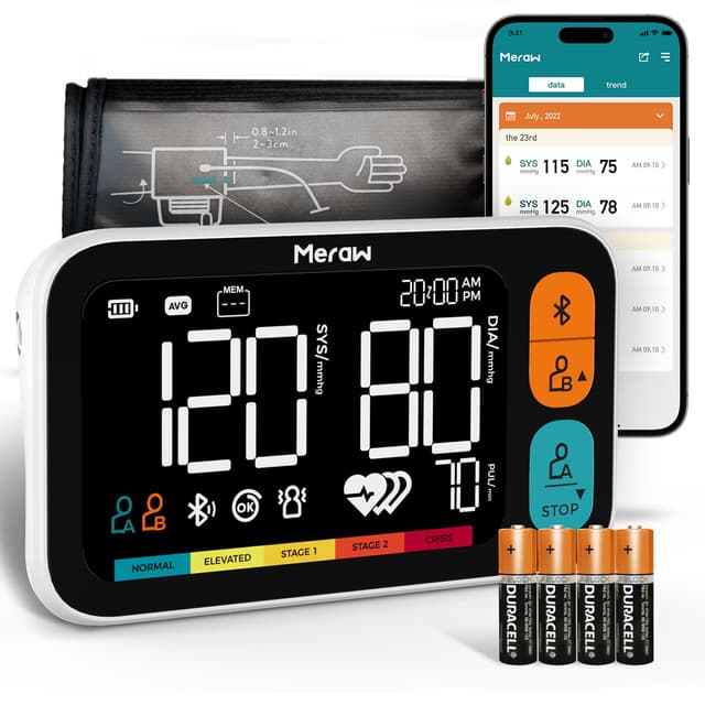Meraw Blood Pressure Cuff Automatic Arm, Blood Pressure Monitor Home Use, Blood Pressure Machine Large Arm 8.6-16.5" Dual Users Bluetooth APP High Accuracy Irregular Heartbeat Monitoring Bag