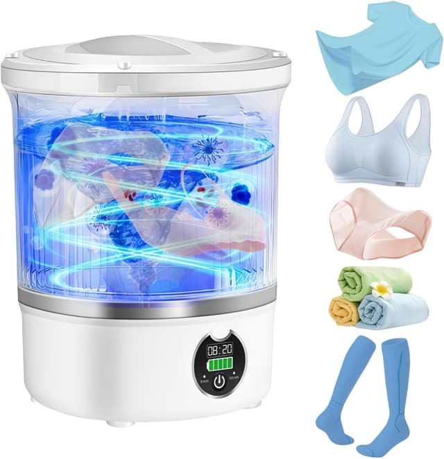 Portable Mini Washing Machine,Upgrade Blue Light,3L Capacity Underwear Washing Machine,Deeply Clean Underwear,Baby Clothing & Small Items of Clothing,Mini Washer Suitable for Family,Hotel,Camping
