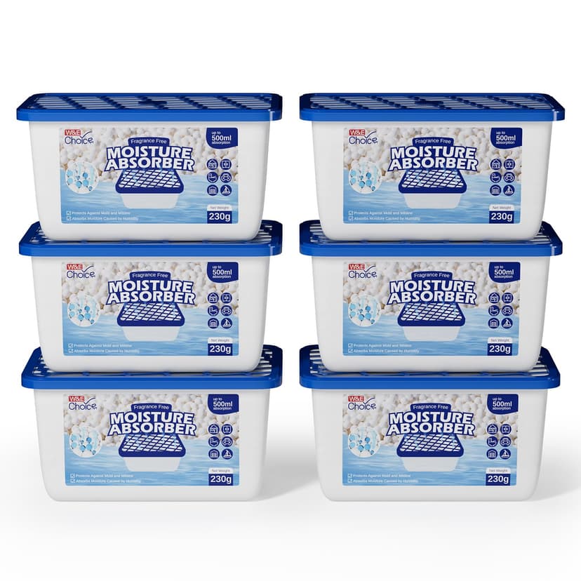 W&E Choice Moisture Absorbers, Portable Humidity Absorber Boxes for Your Bathroom, Closet & Car, Dehumidifier with Fragrance Free, 6 Pack