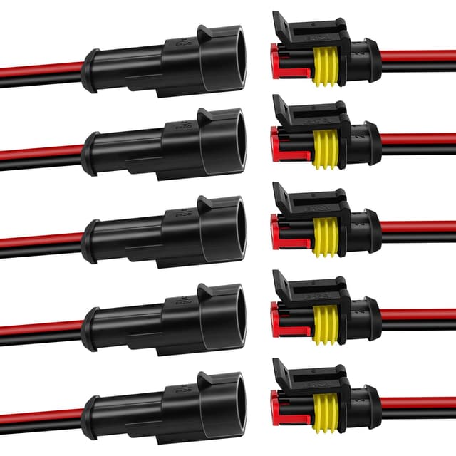 5Pcs Car Waterproof Electrical Connector, 2 Pin Connector, 16 AWG 2 Wire Waterproof Connector, Car Electrical Connectors for Automobiles, Trucks, Boats, Motorcycles and Other Electrical Connections