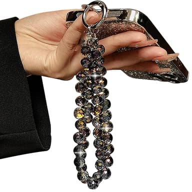 TENOC Beaded Phone Wrist Strap, Cellphone Lanyard Chain, Sparkling Wristlet Bracelet for Women, Black