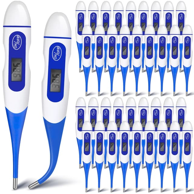TrelaCo 36 Pcs Thermometer for Adults Digital Oral Thermometer for Fever Basal Body Fast Reading Flexible Tip for Underarm Rectal Mouth Temperature Measurement (Blue)