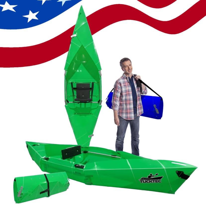 Tucktec 8' Jr. Foldable Kayak - 225 lb. Capacity, 2-Minute Set Up, Lightweight & Portable Kayaks - Made in USA - Green