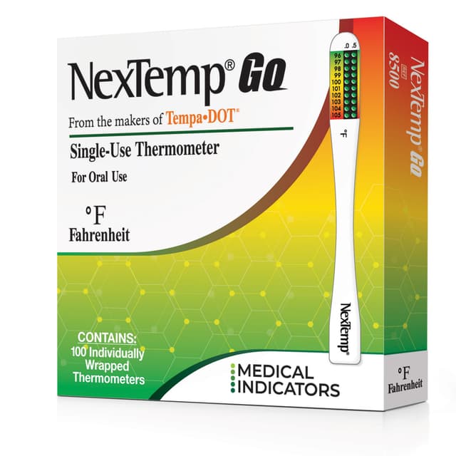 NexTemp Go Disposable Oral & Axillary Thermometer for Adults & Kids, Single Use Temperature Thermometer for Travel, Home, or First Aid Supplies, Hygienic, Individually Wrapped, Fahrenheit, 100 Pack