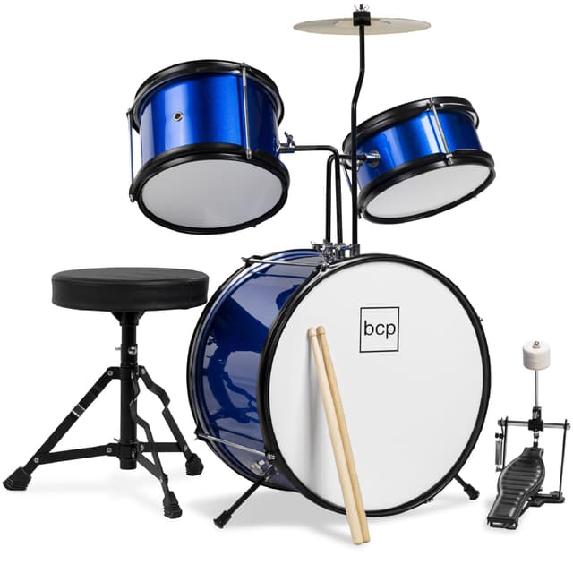 Best Choice Products 3-Piece Beginner Drum Set for Kids Juniors, w/Throne Stool, Cymbal, Drum Sticks, Bass Drum Pedal, 2 Toms - Blue
