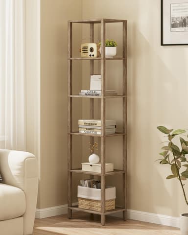 TUTOTAK Bookshelf, 6-Tier Tall Book Shelf, Narrow Bookcase for Small Space, DIY Stackable Bookshelf, for Living Room, Office, Study, Entryway, Industrial, Pure Greige BS01BG006G