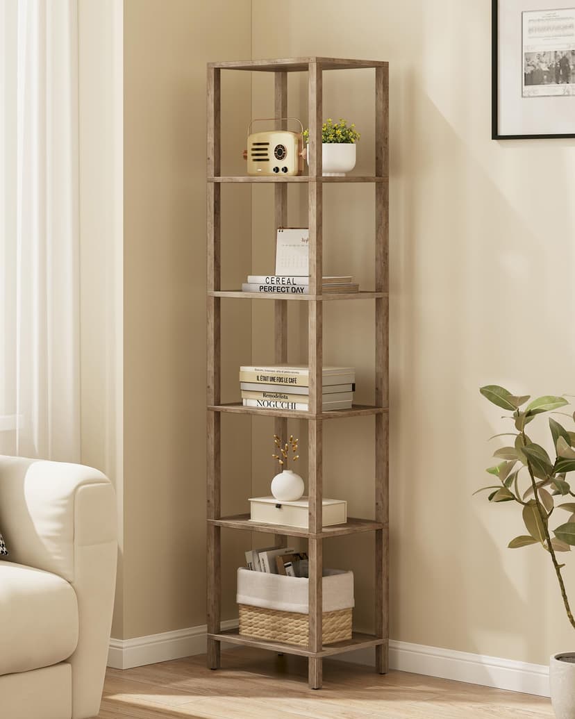 TUTOTAK Bookshelf, 6-Tier Tall Book Shelf, Narrow Bookcase for Small Space, DIY Stackable Bookshelf, for Living Room, Office, Study, Entryway, Industrial, Pure Greige BS01BG006G
