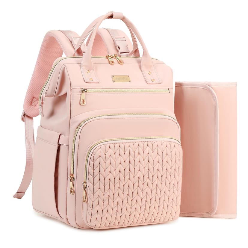AIJIEKE Diaper Bag, Large Wide-Open Baby Diaper Backpack, Multi-functional Baby Travel Tote Bag, Diaper Bag with Changing Pad, Diaper Bags for Mom & Maternity (Pink)
