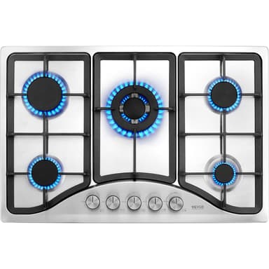 VEVOR 30-inch Gas Cooktop, 5 Burners Built-in Gas Stove Top, Max 12250BTU NG/LPG Convertible Stainless Steel Cooktops, with Thermocouple Protection for Camping, RV, Apartment