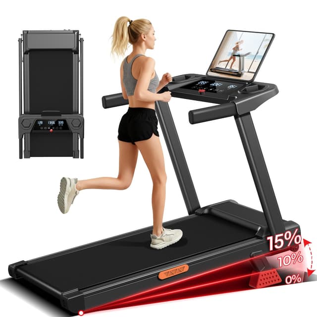 15% Treadmills for Home, 3-in-1 Foldable Treadmill with Incline, Portable Treadmill with Handle, 3.0HP Quiet Walking Pad Treadmill, 12 Automatic Modes, Three Screen