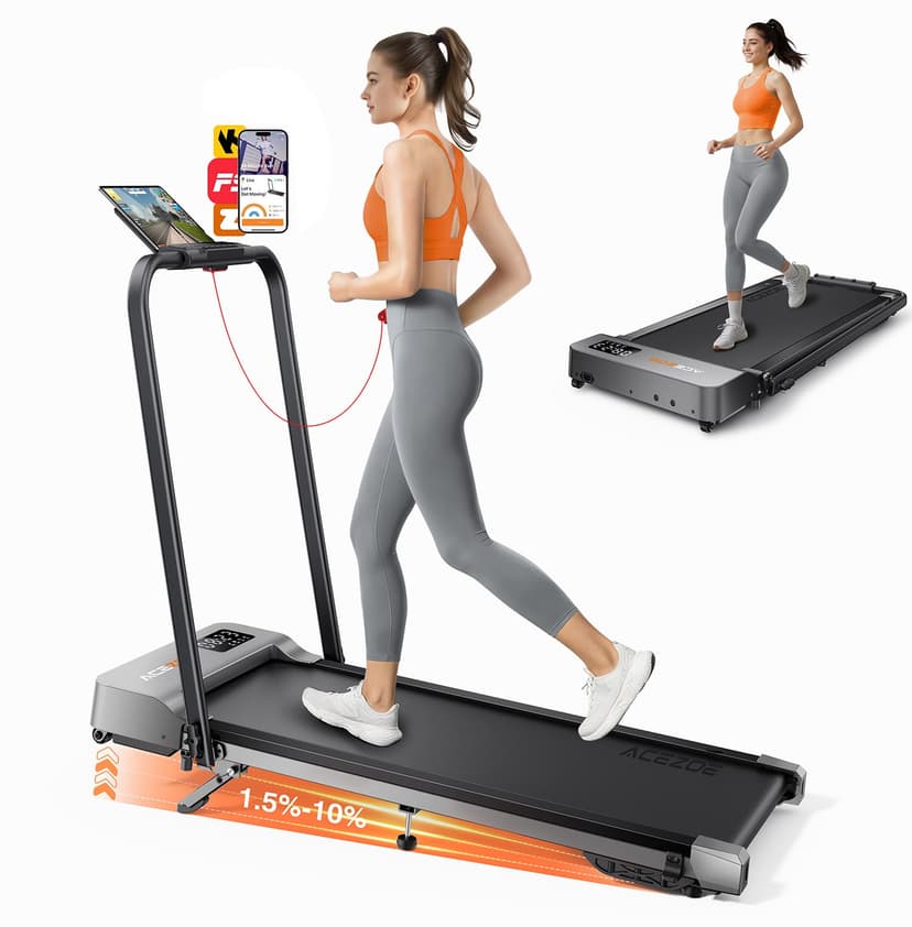 Acezoe 2-in-1 Foldable Treadmill with 3-Level 10% Incline, Walking Pad for Home Small Office, Compact Portable Under Desk Treadmill with Handle,Dual LED Display, APP & Remote, 300 lbs Capacity