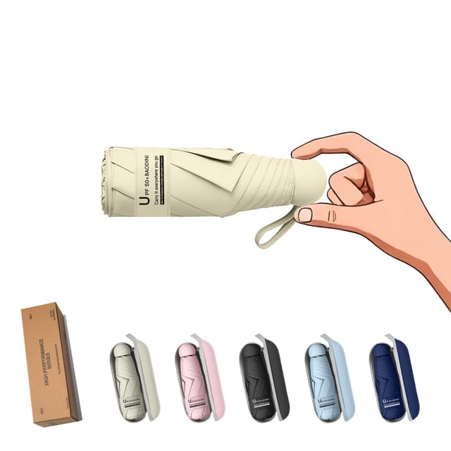 BAODINI Travel Essentials Mini Umbrella for Purse With Case Small Compact UV Sun Protection Lightweight Tiny Pocket Manual Open Close Umbrella for Women Kids and Men Fits Purse Backpack