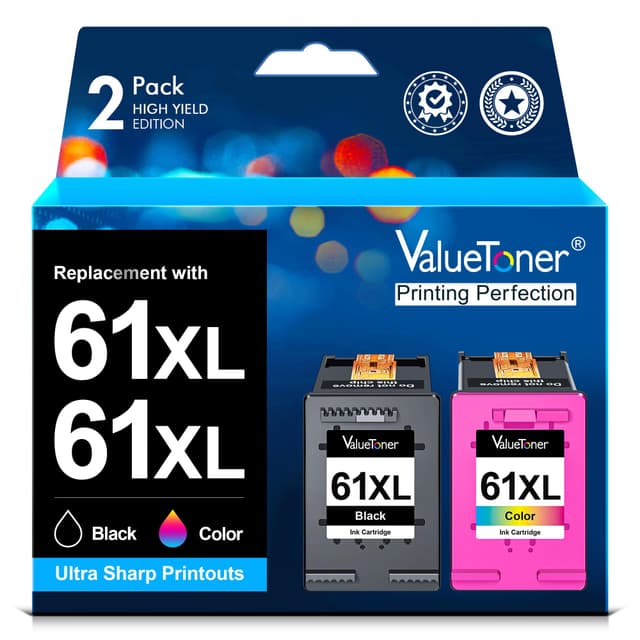 Valuetoner 61XL Ink Cartridges Replacement for HP 61 Ink Cartridge Combo Pack 61XL Works with HP Envy 4500 4502 5530 Deskjet 2540 3510 OfficeJet 4630 Printer (1 Black, 1 Tri-Color, 2-Pack)