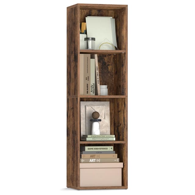 VASAGLE Custos Collection - Bookshelf, 4-Tier Bookcase, Book Shelf, Open Storage Shelf, 9.4 x 11.8 x 41.7 Inches, for Living Room, Home Office, Dining Room, Rustic Brown ULBC434K01