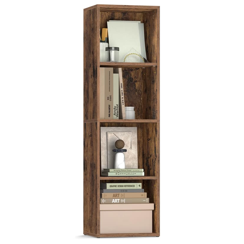 VASAGLE Custos Collection - Bookshelf, 4-Tier Bookcase, Book Shelf, Open Storage Shelf, 9.4 x 11.8 x 41.7 Inches, for Living Room, Home Office, Dining Room, Rustic Brown ULBC434K01