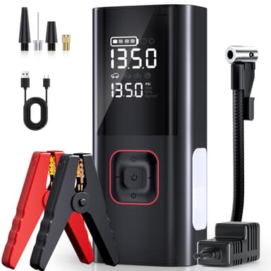 Jump Starter with Air Compressor, 5000A Battery Jumper Starter Portable (9L Gas/8L Diesel) with 160PSI Auto-Shutoff Tire Inflator, 12V Jump Box Car Battery Jump Starter with Jumper Cables, LED Light