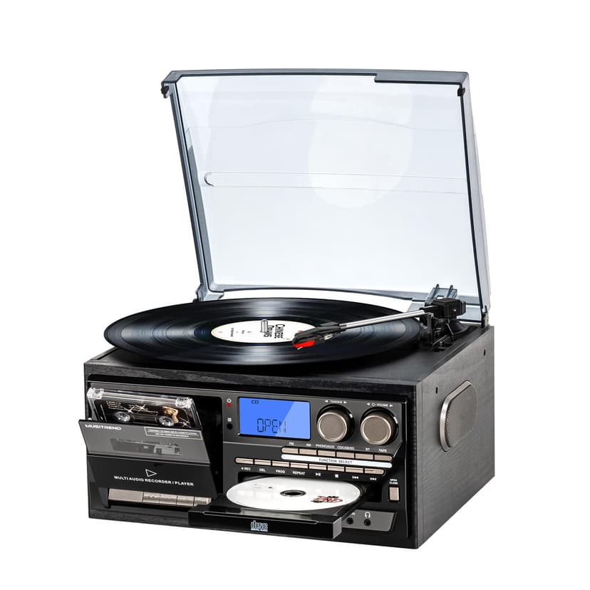 9-in-1 Vinyl Record Player 3-Speed Turntable with Bluetooth, AM/FM Radio, CD & Cassette Player, USB/SD/MMC Playback, Remote Control, Built-in Speakers, Aux in & RCA Out
