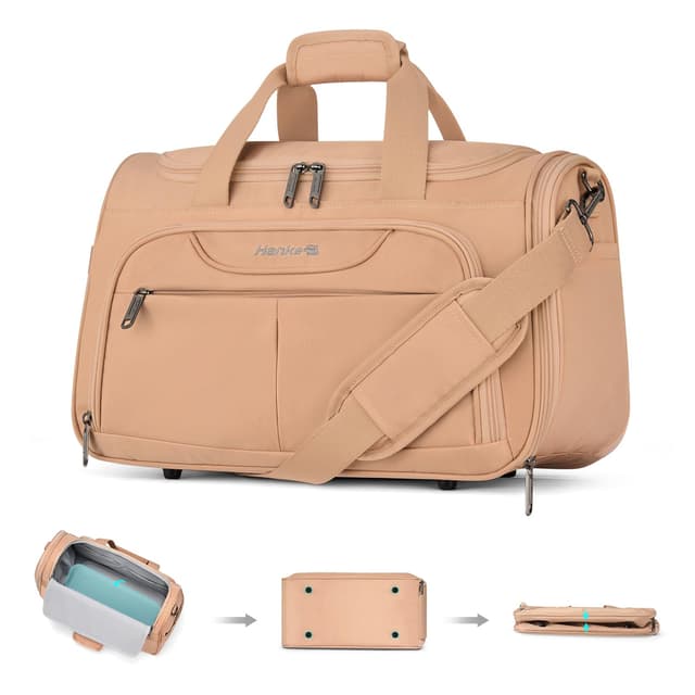 Hanke Foldable Underseat Carry On luggage Bag, Travel Tote Bag for Women & Men, Personal Item Travel Bag Softside Lightweight Luggage Bags for Travel Flight Crew Overnight Weekender.(Pink)