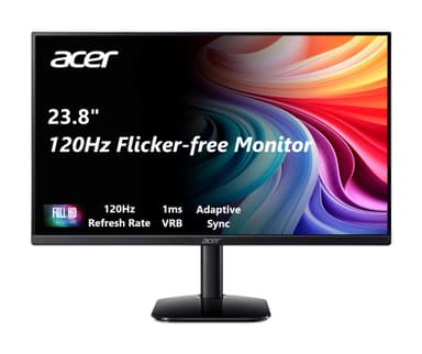 acer KB242Y - 23.8 Inch IPS Zero-Frame Full HD (1920 x 1080) Monitor | Tilt | Up to 120Hz Refresh | 1ms (VRB) | sRGB 99% | HDMI & VGA Ports | Adaptive-Sync Support (FreeSync Compatible)