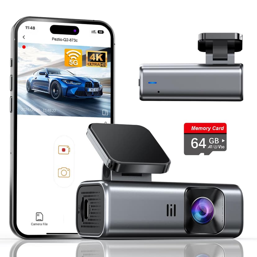 galphi 4K Dash Cam Front, Built-in 5G WiFi, 64GB Card Included, Dash Camera for Cars, Mini Dashcam with Super Night Vision, Loop Recording, G-Sensor, 24 Hours Parking Monitor, Support 256GB Max