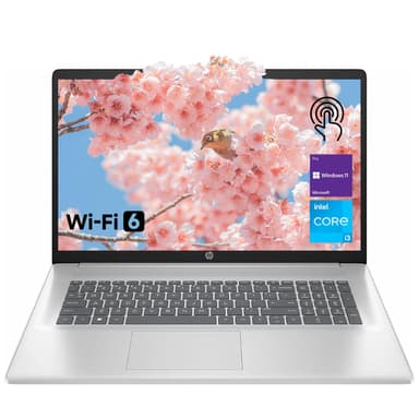 HP High-Performance Laptop, 17.3" HD+ Touchscreen, 8-Cores Intel i3-N305, 32GB RAM, 128GB eMMC + 1TB PCIe SSD, Webcam, HDMI, Numeric Keypad, Wi-Fi 6, Windows 11 Pro, Silver