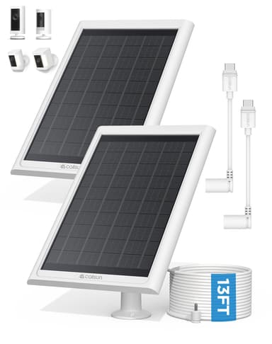 Callsun Solar Panel for Ring Camera, Compatible with Ring Stick Up Cam Battery/Pro & Spotlight Cam Battery/Plus/Pro, 6W Solar Charger with 13FT Cable, IP68 Waterproof, USB-C & DC 2Pack (White)