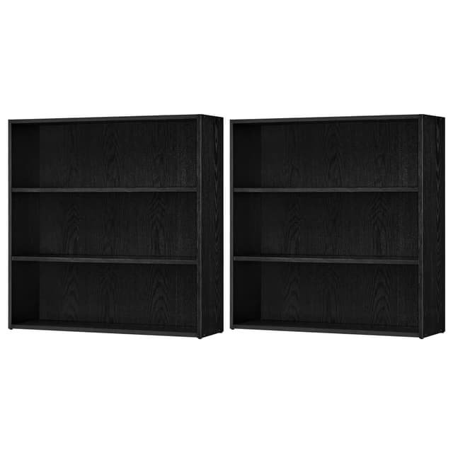 VASAGLE Set of 2 Bookshelves, 31.5 Inches Wide, 3-Tier Open Bookcases with Adjustable Storage Shelves, Floor Standing Units, Ebony Black ULBC173T56-2