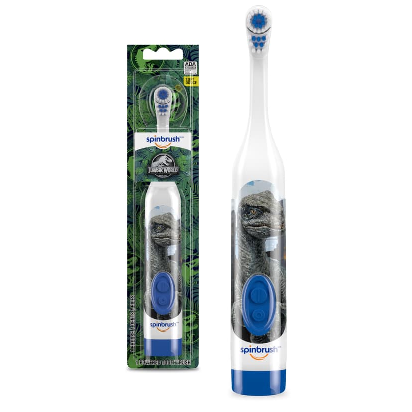 Spinbrush Jurassic World Battery Powered Electric Toothbrush for Children Ages 3+ with 1 AA Battery, Soft Head Bristles, Leakproof SoftSwitch, Ready-to-Use