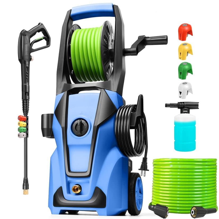 Commowner Pressure Washer 5000PSI Adjustable Pressure Power Washers with 33ft Hose, 4 Nozzle and Foam Cannon, Powerwashers Cleaner Machine for Home, Cars, Blue