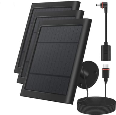 Paodekua 3 Pack 4W Solar Charger for Spotlight & Stick Up Outdoor Cam, Black, High Efficiency, 10FT/3M Long Cable with USB-C to Barrel Plug