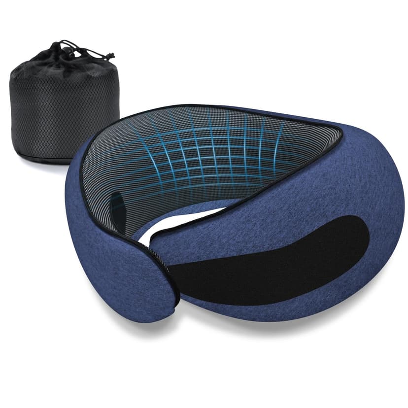 Dujuanus Neck Travel Pillows for Airplanes Memory Foam Neck Comfort Pillow Compact Ergonomic Design Sleeping Essentials for Long Flights Car Rides and Home Use (Blue)